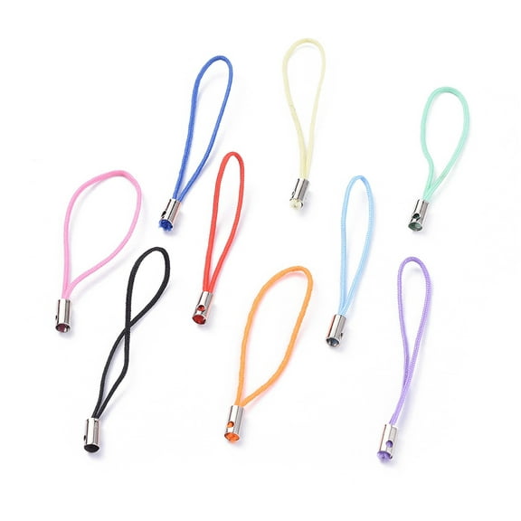 Mobile Phone Strap Colorful DIY Cell Phone Straps Nylon Cord Loop with Alloy Ends Mixed Color 50~60mm
