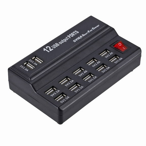 Mobile Phone Universal USB Multi-Port Charger Socket 5V2.4A Intelligent Distribution Socket 12 Ports US-Plug,1 x socket charger,Black