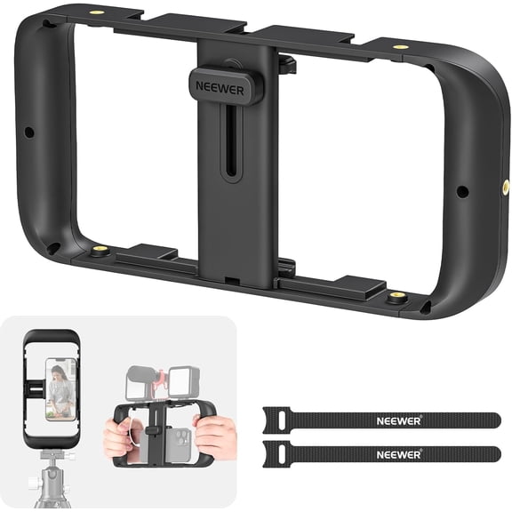 Mobile Phone Video Rig, Mobile Phone Grip Stabiliser Cage with Cold Shoe and 1/4 Inch Thread, Video Recording Film Rig, Compatible with iPhone 16 15 Pro Max Plus 14 13 Mini X XS Max XR