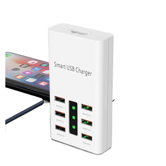 Mobile Phone6 Port Fast Charge 3.0USB Charger 30W 2A Charger Power Adapter Multi Port USB Hub Charging Station Base Desktop Home ,Multi-Device Charger