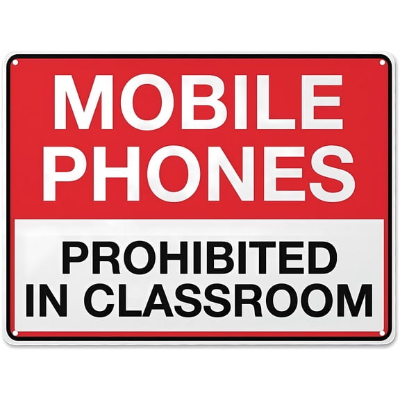 Mobile Phones Prohibited In Classroom Sign, 8"x12" Aluminum Sign, Pre-Drilled Holes Fence Door Gate Sign