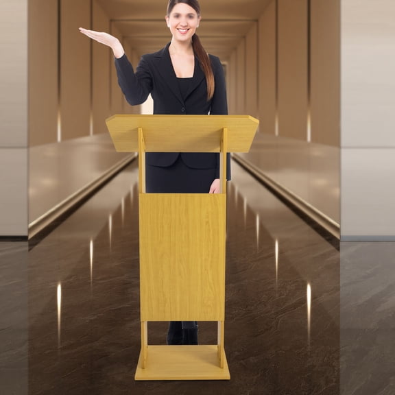 Mobile Presentation Cart, 26x15.7in Veneered Platform with Middle Storage Compartment, 4 Lockable Wheels, Ideal for Restaurants, Classrooms, and Religious Establishments