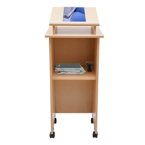 Mobile Presentation Stand Moveable Lectern Podium Stand, Portable Podium Pulpits Church Pulpit with Wheels