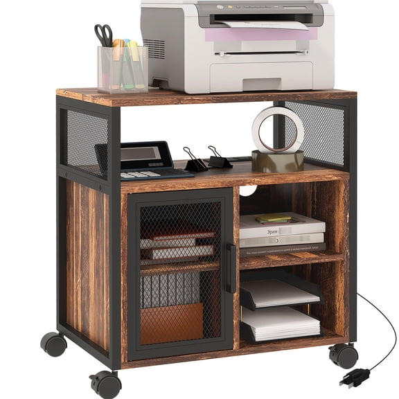 Mobile Printer Cart with Open Shelf and Adjustable Shelf - Store Items and Adapt Storage in Office
