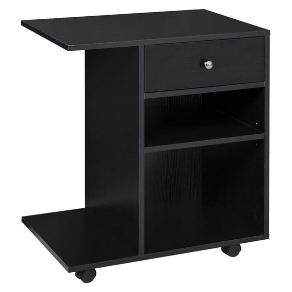 Mobile Printer Stand, Rolling File Cabinet Cart with Wheels, Adjustable Shelf, Drawer and CPU Stand, Black