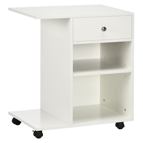 Mobile Printer Stand, Rolling File Cabinet Cart with Wheels, Adjustable Shelf, Drawer and CPU Stand, White