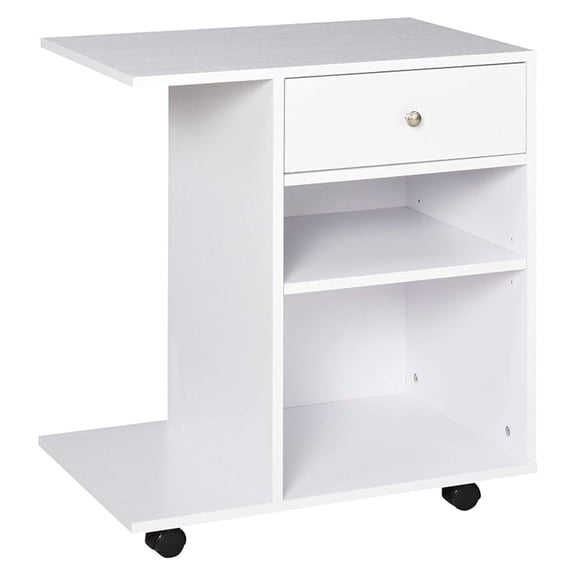 Mobile Printer Stand, Rolling File Cabinet Cart with Wheels, Adjustable Shelf, Drawer and CPU Stand, White