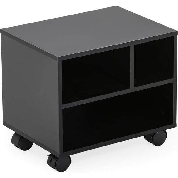 Black 15.7x11.8x13.8 Inch Mobile Printer Stand with Storage, Rolling Under Desk Work Cart with Wheels 3 Compartment Organizer