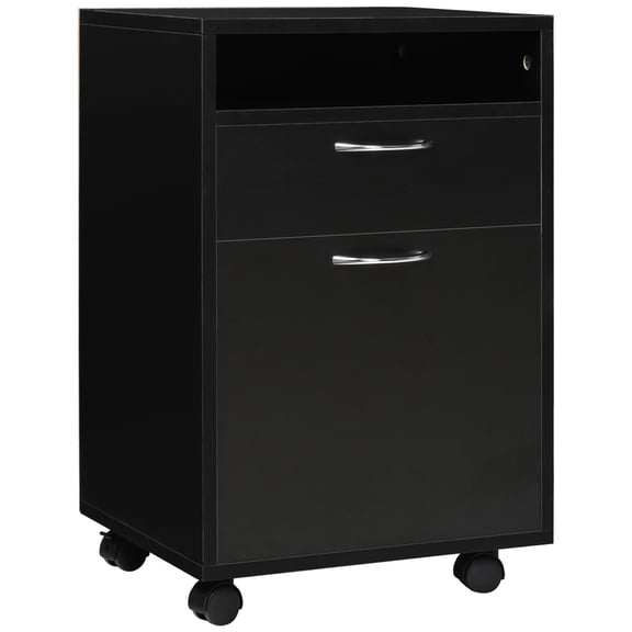Mobile Printer Stand with Drawers and Cabinet, Organizer on Wheels for Home Office, Black