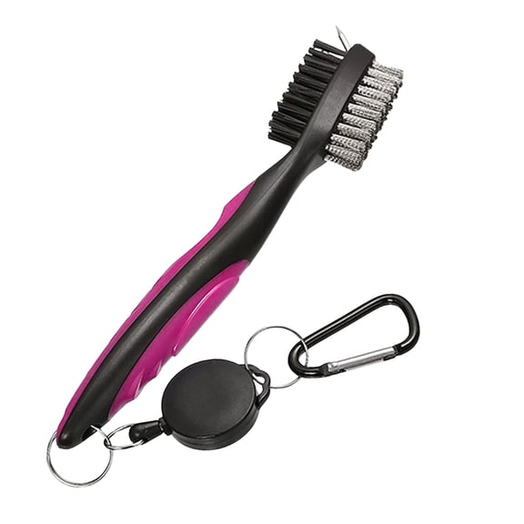 Mobile Pro Shop Double Sided Golf Club Brush with Retractable Groove Sharpener for Ball Cleaning and High Performance (Pink) - 1 Count
