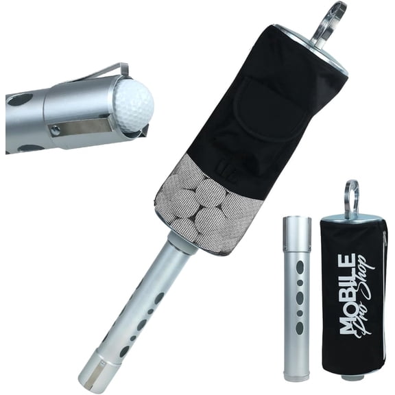 Mobile Pro Shop Shag Bag Golf Ball Retriever – Shag Bags for Golf Balls w/ Aluminum Tube & Handle - Holds up to 80 Balls, Black