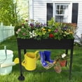 thumbnail image 1 of Mobile Raised Ergonomic Metal Planter Garden Bed with Wheels and Lower Shelf, Black, LJ2371, 1 of 9