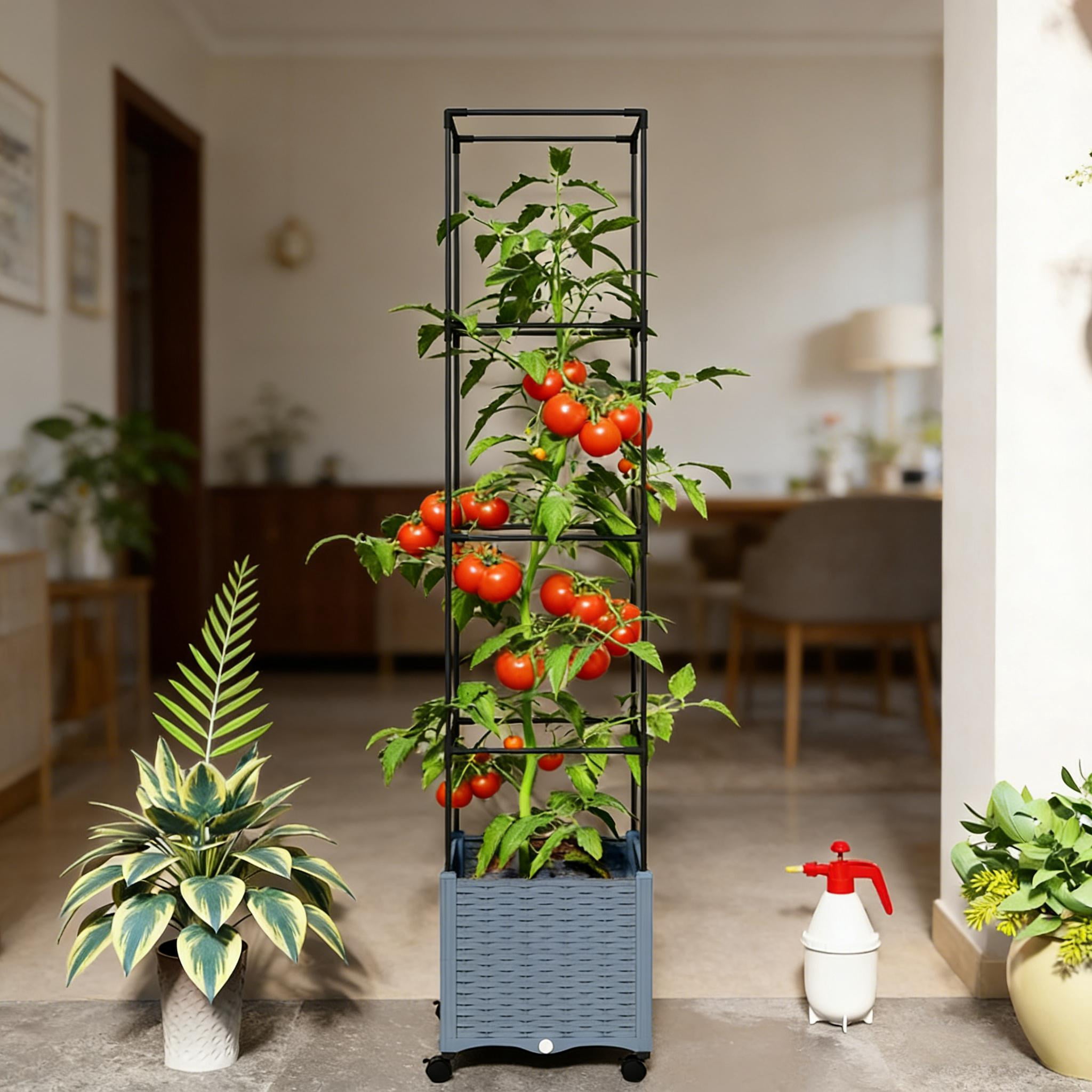 Mobile Raised Garden Bed, Adjustable Height Trellis Plant Cage
