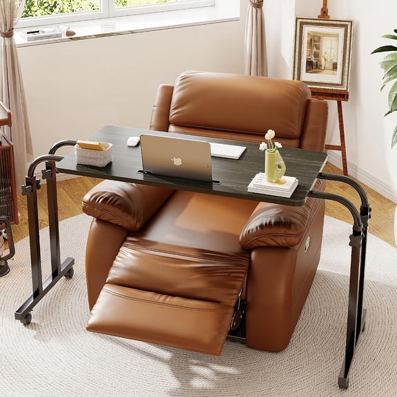 Mobile Recliner Desk Overbed Table with Wheels Laptop Stand Tray | Adjustable height & length hospital bed table. Fits beds, sofas, recliners. Holds laptops, meals, medical supplies