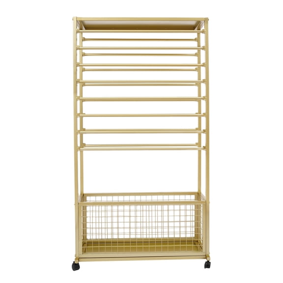 Mobile Ribbon Holder with 16 Hanging Rods, Gold, for Florists, Dyeing Factories, Homes, Hotels to Hold Wrapping Paper, Ribbons, Scarves, Clothes, and More