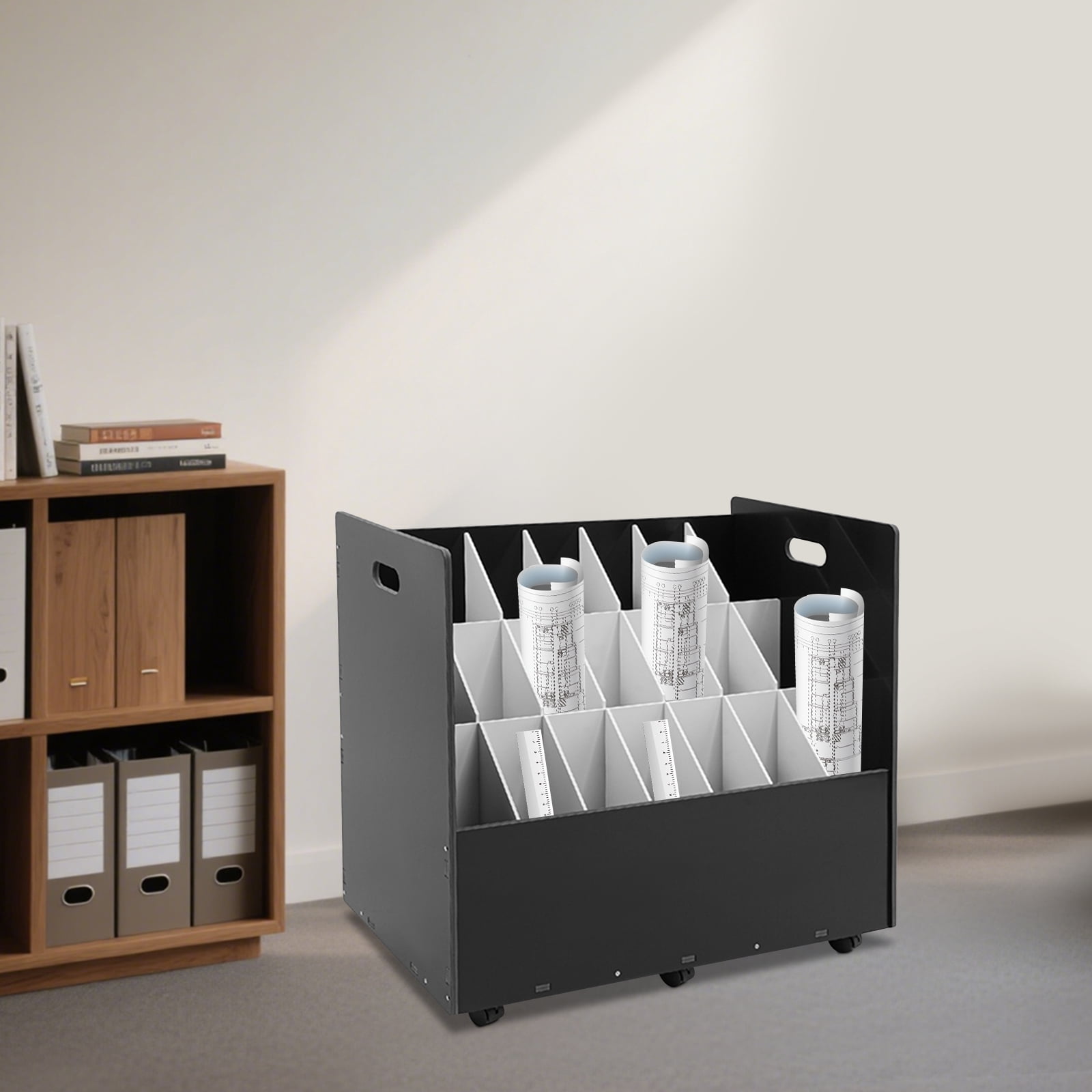 File Roll Folder Mobile Roll File Storage Rack, Roll Files Storage Cabinet with Wheels ...