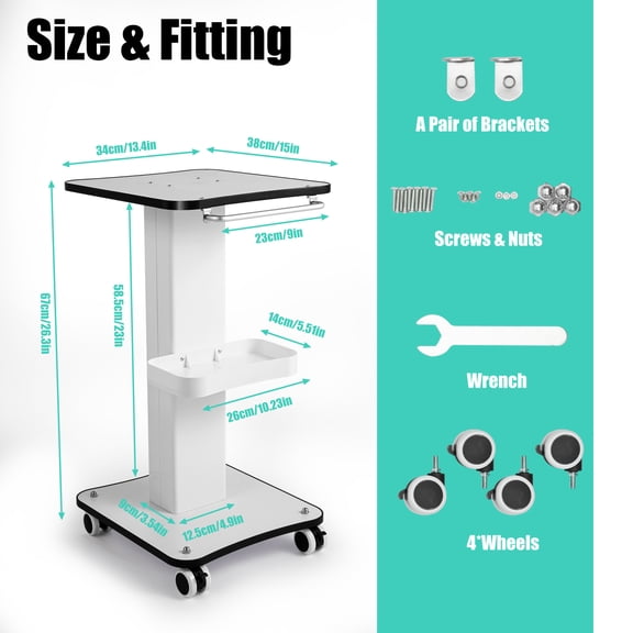 Mobile Rolling Beauty Equipment Cart With Storage Tray, Wheeled Salon Trolley For Holding Facial Machine And Skin Care Device Inside Spa Or Cosmetic Workspace