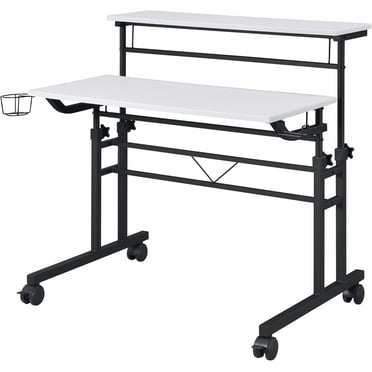 Mobile Rolling Computer Desk Writing Desk Height Adjustable Standing Desk Portable Laptop Table with Wheels for Home Office (35x25x285 inch)