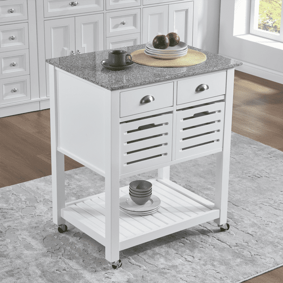 Mobile Rolling Kitchen Island Trolley Serving Cart with 2 Drawers & Slide-Out Wire Storage Basket
