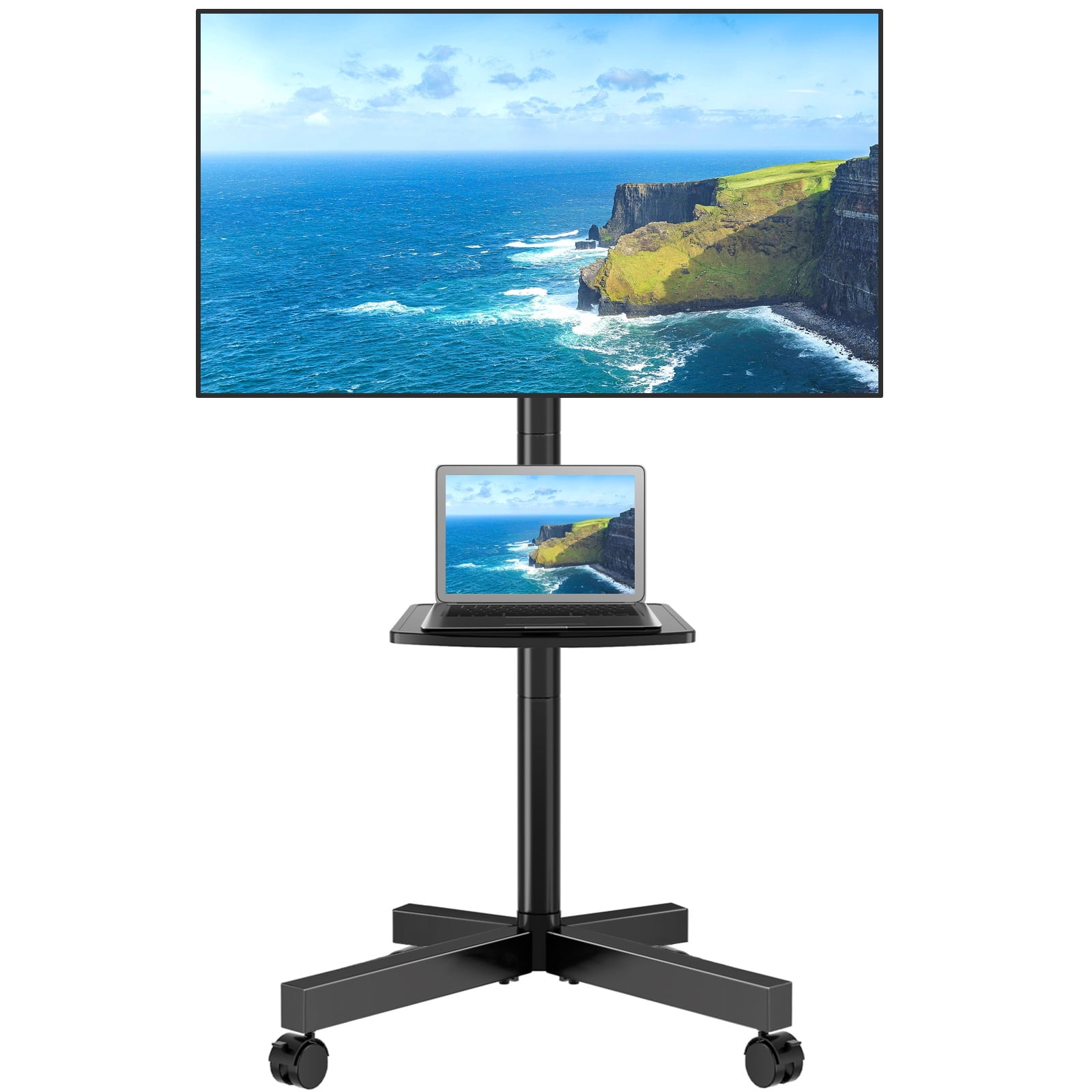 Mobile Rolling TV Cart with Locking Wheels for 23-60 Inch TVs, Adjustable Rolling Floor Stand TV Trolley up to 88 lbs