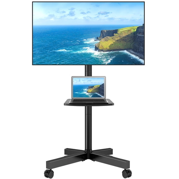 Mobile Rolling TV Cart with Locking Wheels for 23-60 Inch TVs, Adjustable Rolling Floor Stand TV Trolley up to 88 lbs