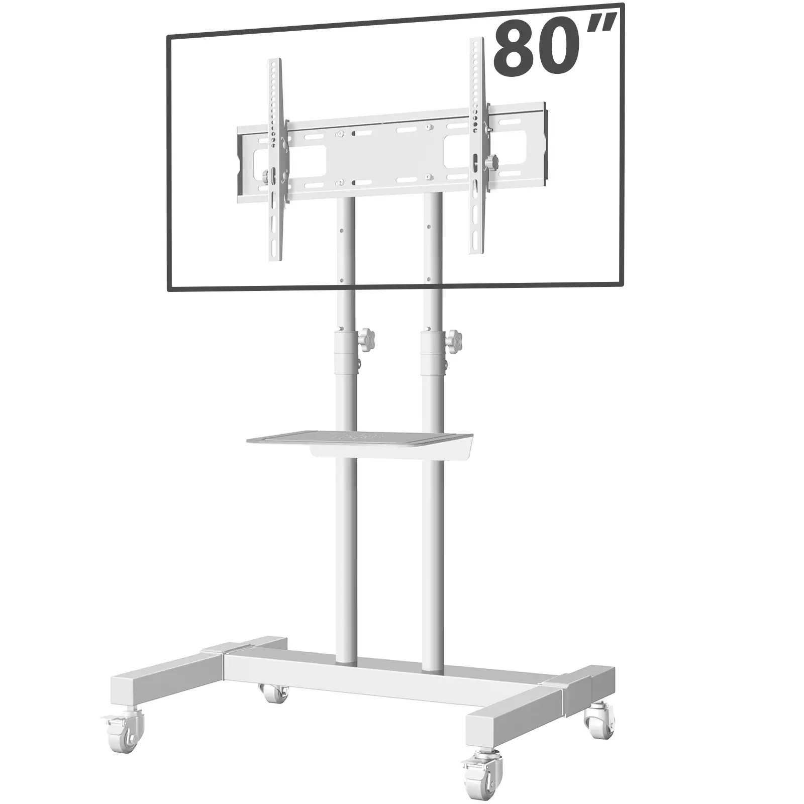 Mobile Rolling TV Stand with Laptop Shelf for 32-83 Inch TVs, Height Adjustable TV Cart with ±15° Tilt, Lockable Wheels,White