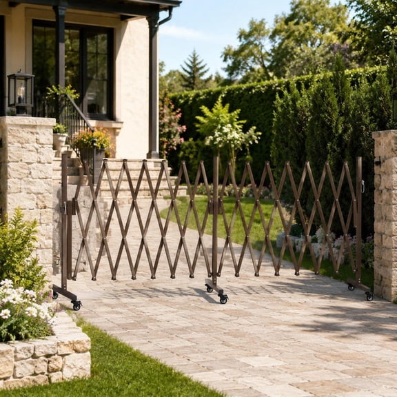 Mobile Safety Barrier, 20Ft Double Expandable, Folding Metal Security Gate with Locking Casters, for Patio Garden Traffic Control