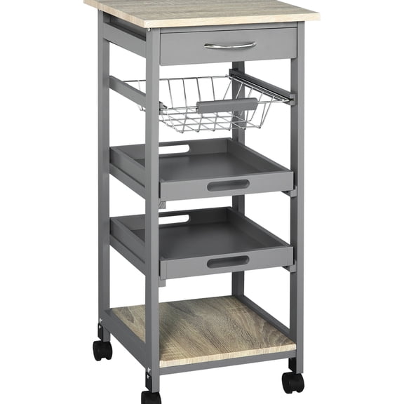 Mobile Serving Trolley with Slide-Out Trays / Easy to Move in Dining Room