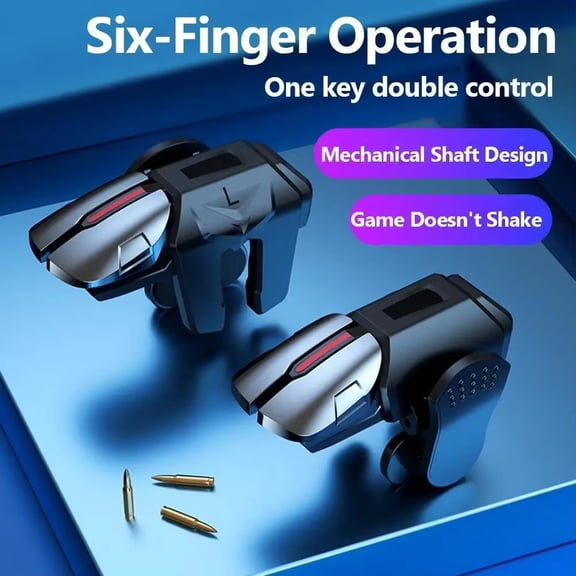 Mobile Shooting Gaming Triggers, Metal Mechanical Switches, Gaming Accessories for Desk, Six Finger Sync, Battle Ships Game, Red Accent, 2 Pc