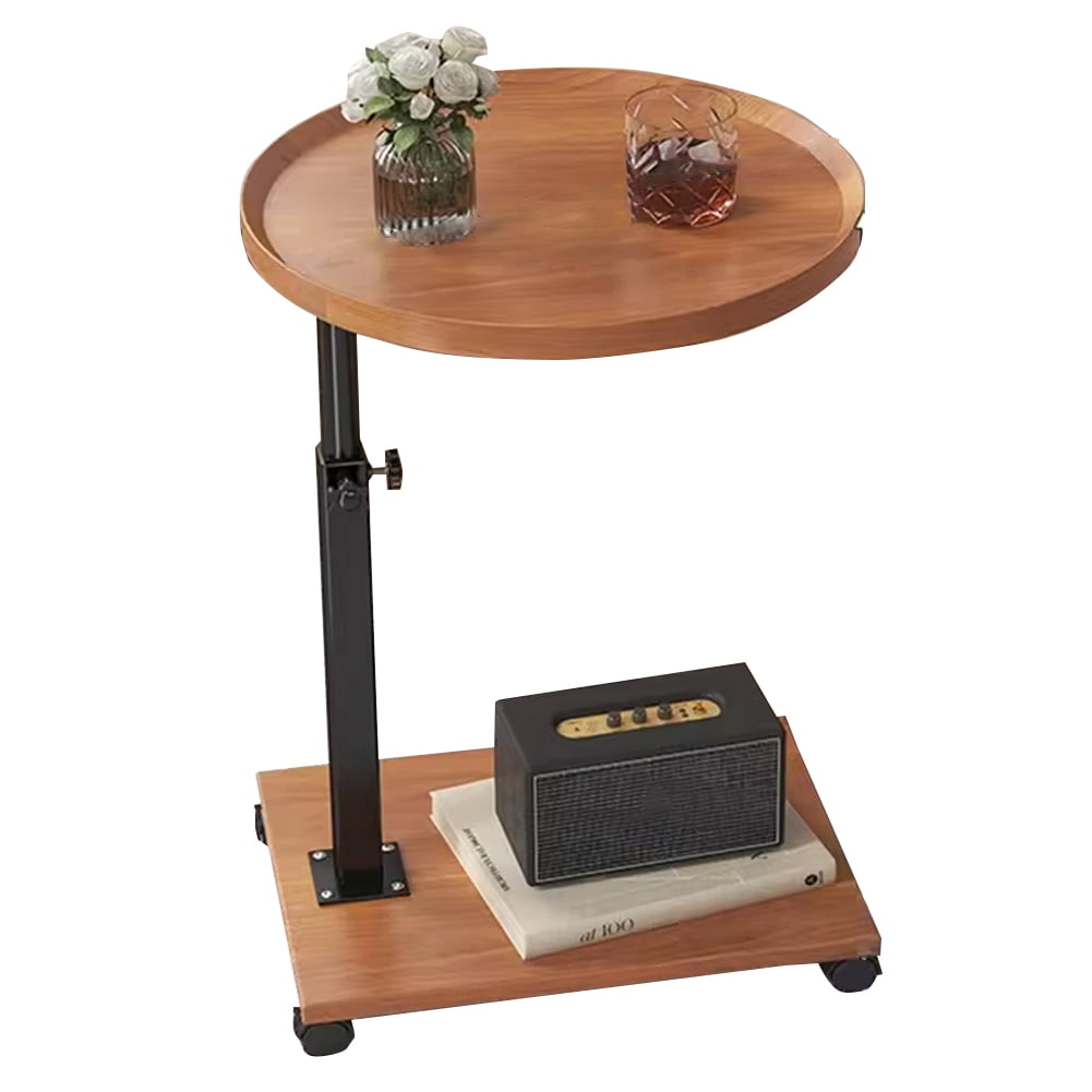 Round Writing Table Mobile Side Table for Small Space, Adjustable Height Round Rolling End ...