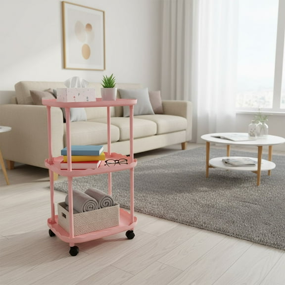 Mobile Side Table with Wheels, Small Round end Table, Lightweight Space-Saving Nightstand for Bedroom or Living Room, Easy Assembly