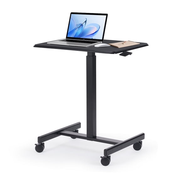 Mobile Small Standing Desk, Sit-Stand Portable Laptop Table with Lockable Wheels, Height Adjustable for Home Office, Black