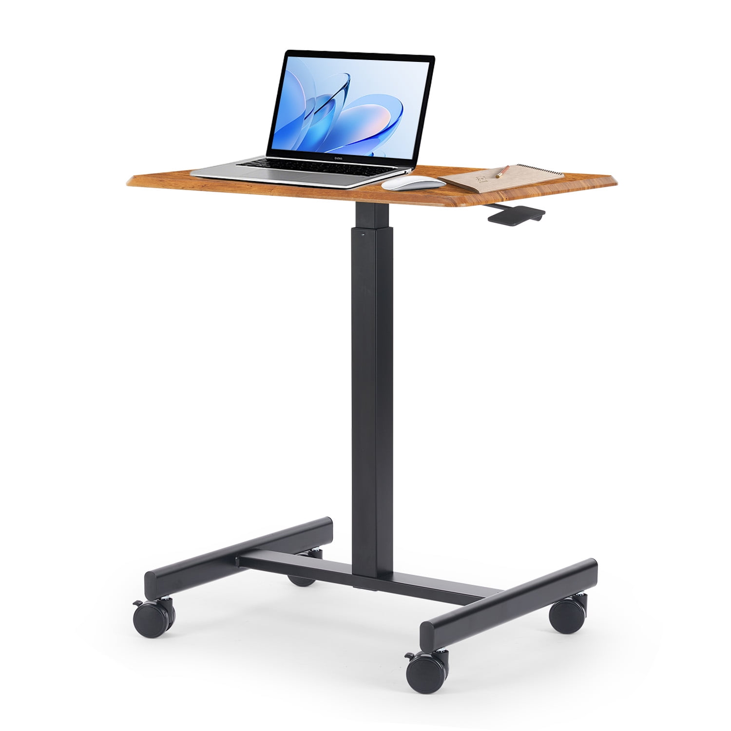 Mobile Small Standing Desk, Sit-Stand Portable Laptop Table with Lockable Wheels, Height Adjustable for Home Office, Brown