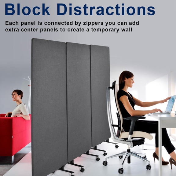 Mobile Soundproof Room Divider on Wheels, 66" Folding Acoustic Panel for Noise Reduction, 3-Panel Office Partition for Privacy in Open Workspaces, Home & Classroom, Dark Grey
