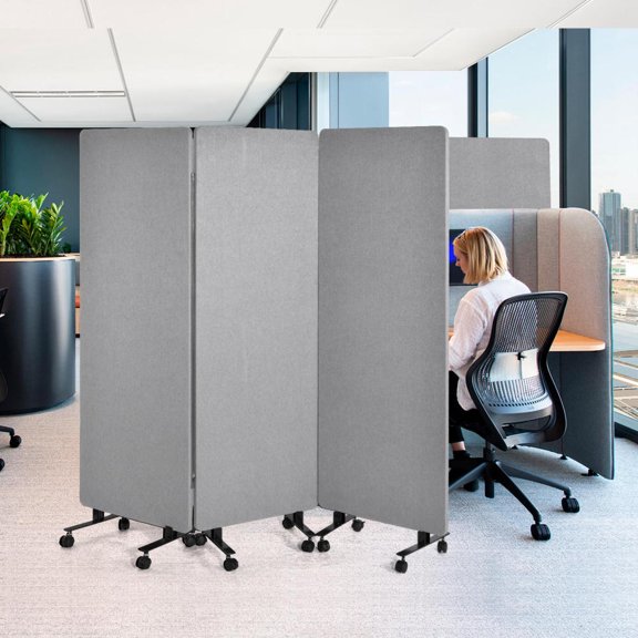 Mobile Soundproof Room Divider on Wheels, 66" Folding Acoustic Panel for Noise Reduction, 3-Panel Office Partition for Privacy in Open Workspaces, Home & Classroom, Dark Grey