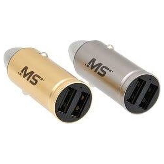 Mobile Spec MB01121 12V & DC 4.8A Dual USB Bullet Shaped Charger, Assortment Silver & Gold - Pack of 10