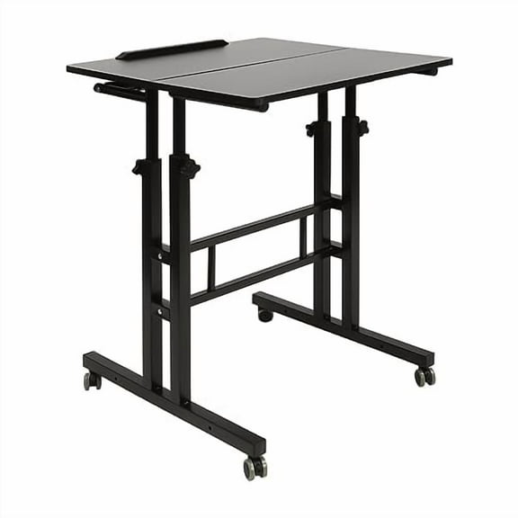 Mobile Stand up Desk, Small Adjustable Standing Desk with Wheels Home Office Workstation, Dual Desktop, Portable Rolling Desk Laptop Cart for Standing or Sitting (23.6", Black)