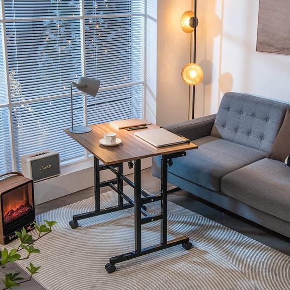 Mobile Stand Up Desk Converter with Height Adjustment, Tilting Top & Lockable Wheels for Home Office