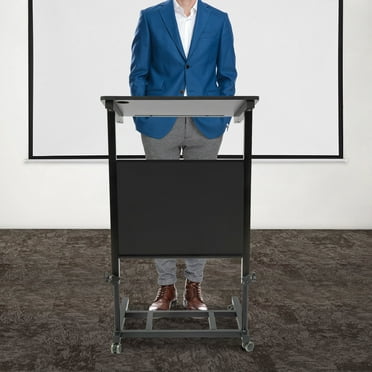 Mobile Stand up Desk, Portable Podium and Presentation Lectern Height-Adjustable Black