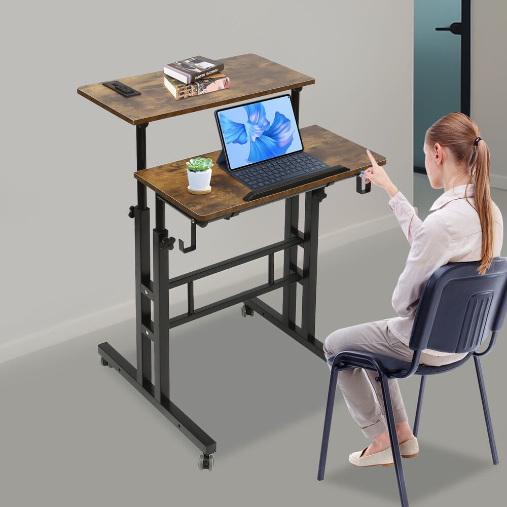 Mobile Stand up Desk Small Adjustable Standing Desk with Wheels Home Workstation