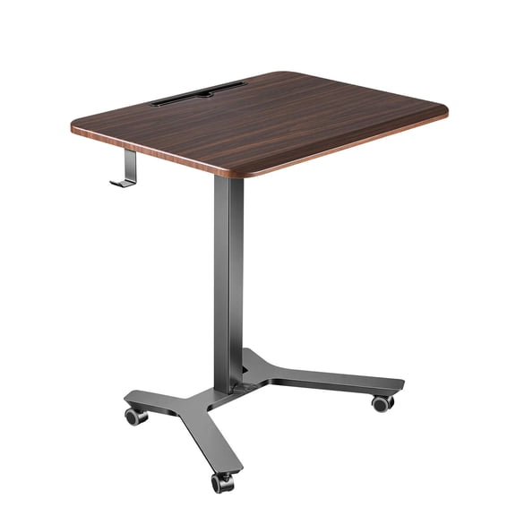 Mobile Standing Desk, 28.2 x 20.5 Inch Desktop, Pneumatic Foot Pedal Height Adjustment, 33 lbs Load Capacity, Rolling Laptop Cart with 4 Silent Casters and Side Hook, Portable Sit Stand Workstation