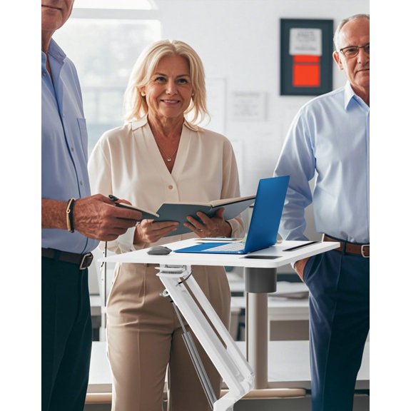 Mobile Standing Desk, 28 inch Small Height Adjustable Rolling Laptop Desk, Portable Sit Stand Desk with Lockable Wheels, Ergonomic Desktop Table for Home Office, White