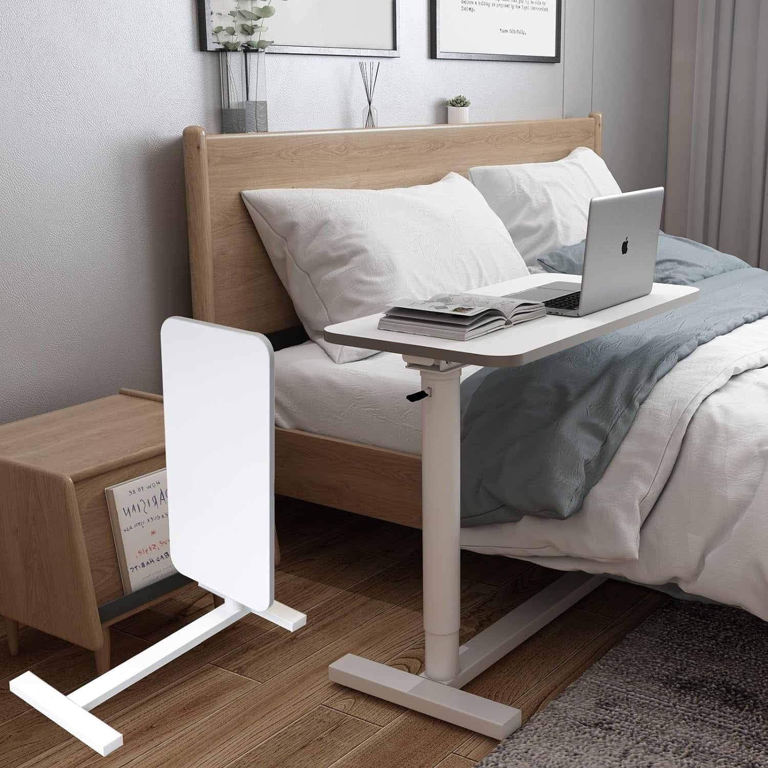 Mobile Standing Desk 90° Tilt Table Height Adjustable Storable Overbed ...