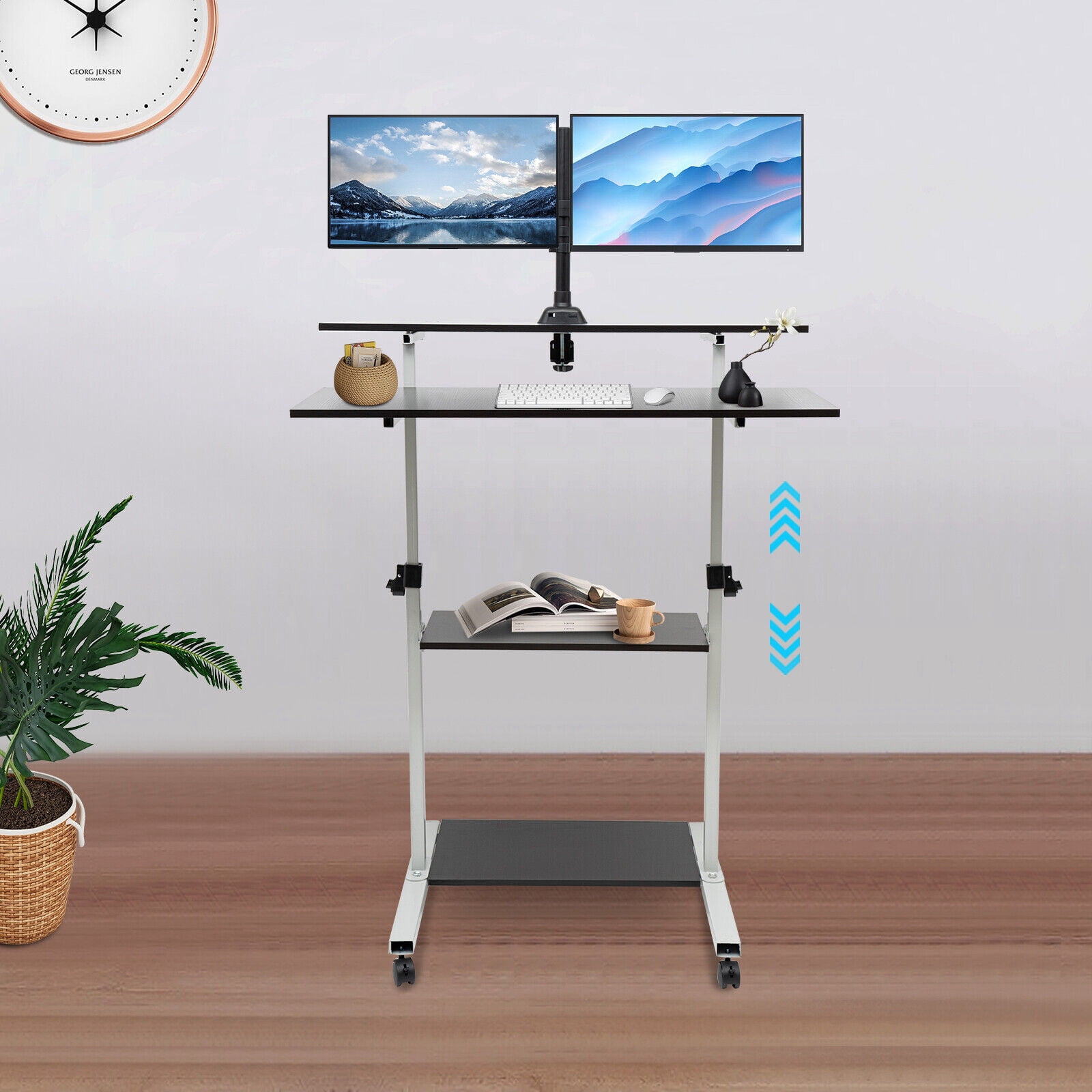 Mobile Standing Desk, Adjustable Computer Desk, Rolling Laptop Cart, Portable Laptop Stand, Tall Table