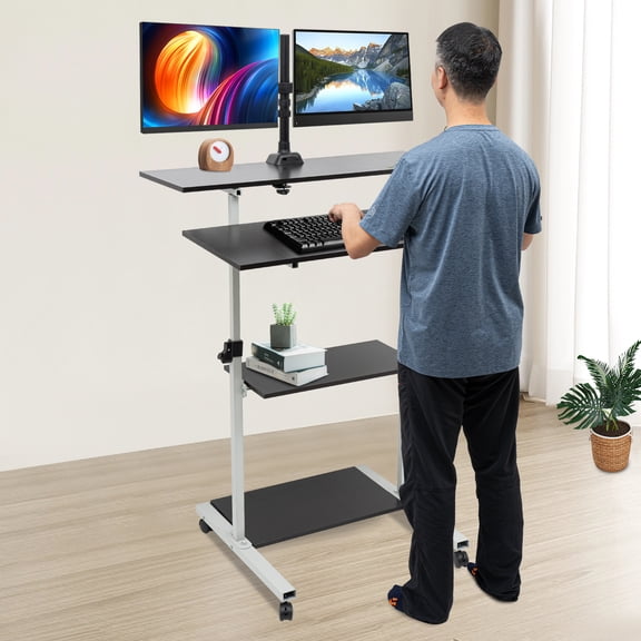 23.5*26*72.25 Mobile Standing Adjustable Computer Desk Rolling Laptop Cart Rectangular for Office