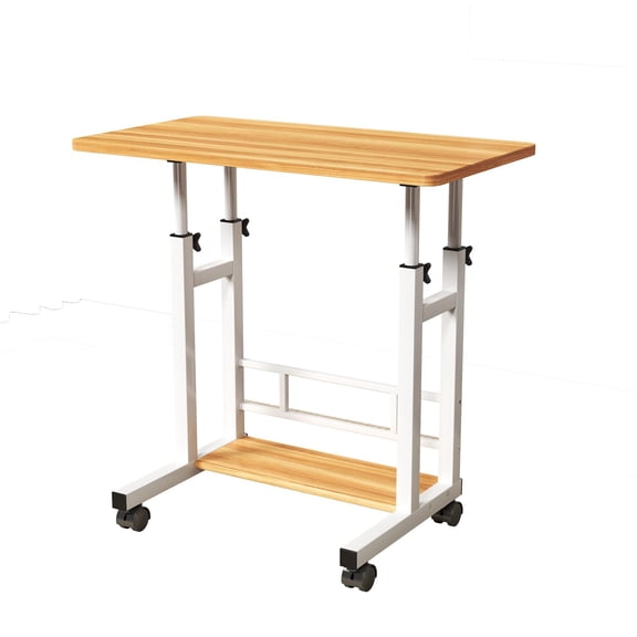 Mobile Standing Desk Adjustable Height, 31.5" Small Portable Rolling Laptop Computer Desk with Storage Basket for Home Office, Fits Walking Pad, Natural