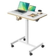 thumbnail image 1 of Small Standing Desk, Mobile Laptop Desk with Wheels, Adjustable Height 28 inch Rolling Desk with Cup Holder, White, 1 of 9