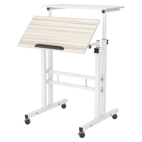Mobile Standing Desk - Adjustable Sit Stand Desk, 23.6inches Table Workstation, Maple