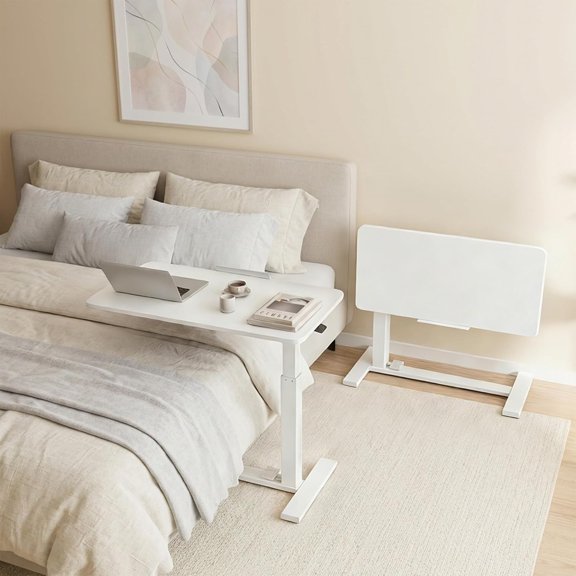 Mobile Standing Desk, Height-Adjustable Computer Cart with Pneumatic Lift for Bed Office Sofa