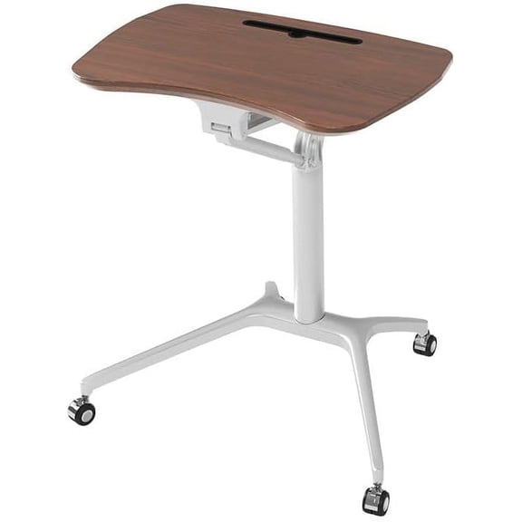 Mobile Standing Desk Height Adjustable Pneumatic Rolling Sit Stand Desk Small Laptop Desk Cart Riser Mobile Podium for Home Office & School (Coffee)